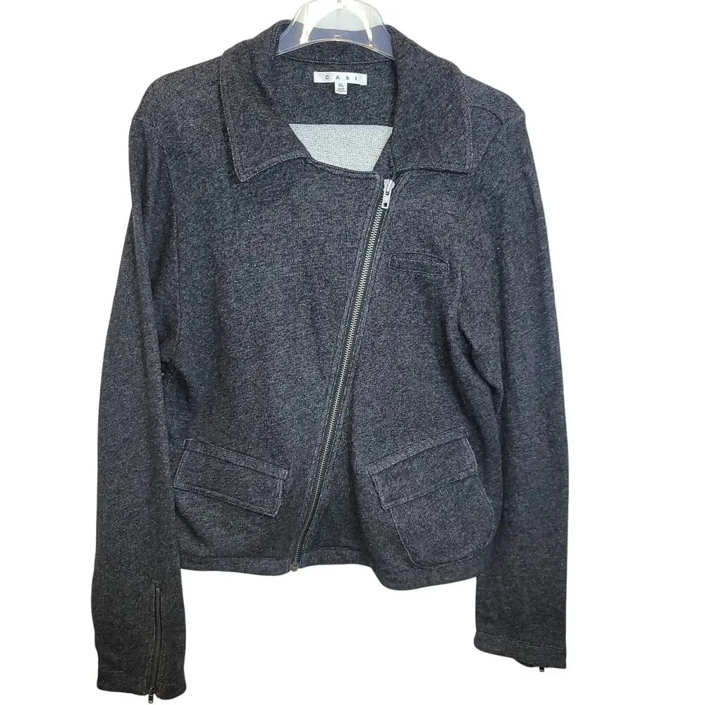 Cabi #775 Moto Jacket Asymmetrical Zip French Terry Knit Sz XL Charcoal Gray - Picture 5 of 16